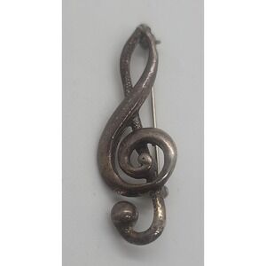 Vintage sterling silver 925 TREBLE CLEF music brooch pin